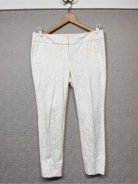 8 Ann Taylor Loft Marissa Skinny Off-White White Embossed Slim Leg Pants
